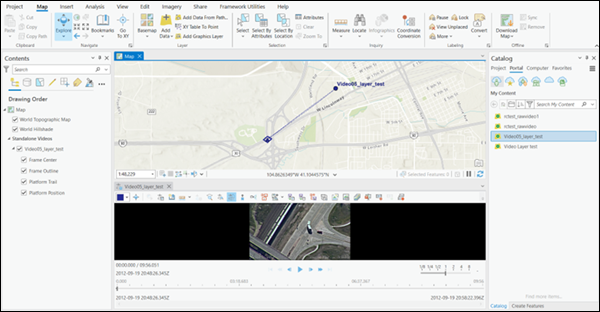 El vídeo de la conexión de portal se muestra en el panel Contenido y en el mapa