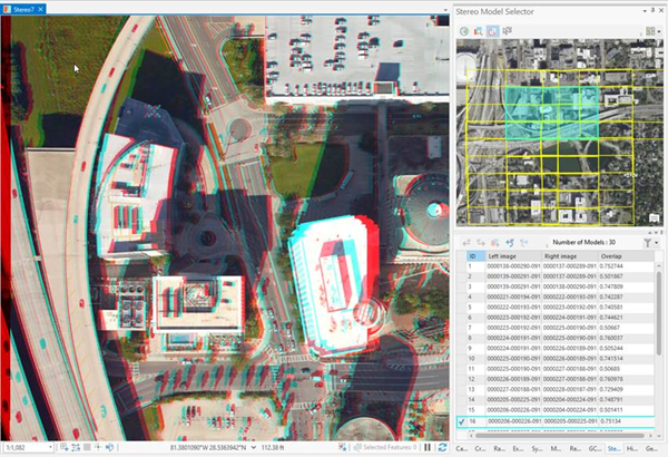 Vista de mapa estéreo con panel Selector de modelo estéreo