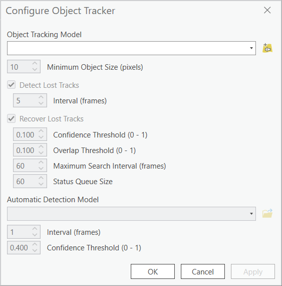 Panel Configurar rastreador de objetos