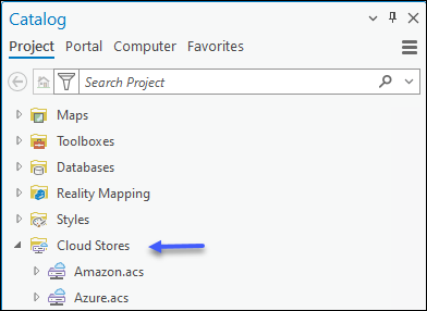 Almacenes en la nube en el panel Catálogo