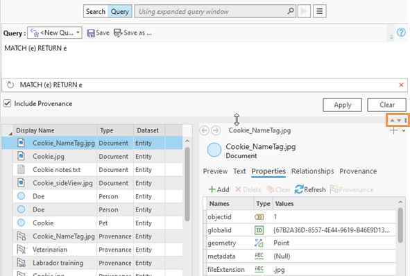 Cambie el tamaño de la ventana de consulta expandida arrastrando el divisor o utilizando los botones disponibles.