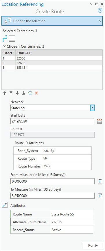 Panel Crear ruta con Atributos de Id. de ruta