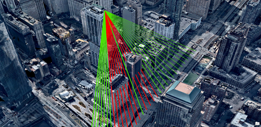 Un análisis de visibilidad desde un punto de visualización desde un rascacielos hasta la superficie Un análisis de visibilidad desde un punto de visualización desde un rascacielos hasta la superficie