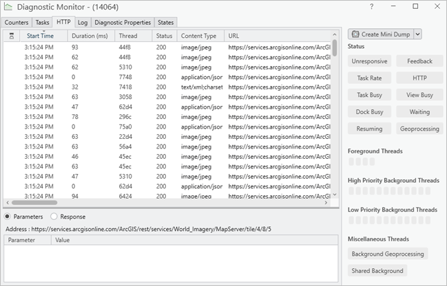 Pestaña HTTP del Monitor de diagnóstico Pestaña HTTP del Monitor de diagnóstico