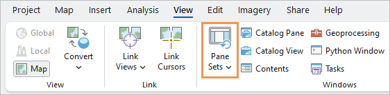 Pestaña Ver de la cinta con el comando Conjuntos de paneles indicado Pestaña Ver de la cinta con el comando Conjuntos de paneles indicado
