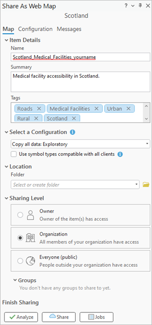 Panel Compartir como mapa web Panel Compartir como mapa web