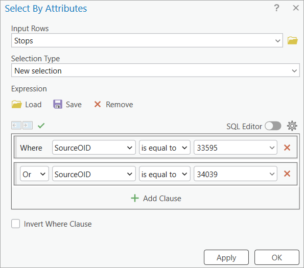 Seleccionar las paradas basándose en el SourceOID de la calle. Seleccionar las paradas basándose en el SourceOID de la calle.