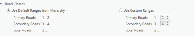 Sección Clases de carretera en la que puede seleccionar los rangos predeterminados o definir uno personalizado Sección Clases de carretera en la que puede seleccionar los rangos predeterminados o definir uno personalizado