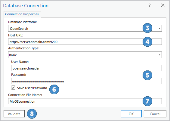 Proporcionar la URL del host y credenciales para conectarse a OpenSearch Proporcionar la URL del host y credenciales para conectarse a OpenSearch