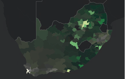 Mapa de Sudáfrica que utiliza la transparencia como variable visual Mapa de Sudáfrica que utiliza la transparencia como variable visual