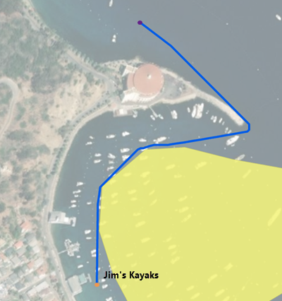 Ruta que debe seguir un kayak para desplazarse por una península y volver al lugar de alquiler de kayaks Ruta que debe seguir un kayak para desplazarse por una península y volver al lugar de alquiler de kayaks