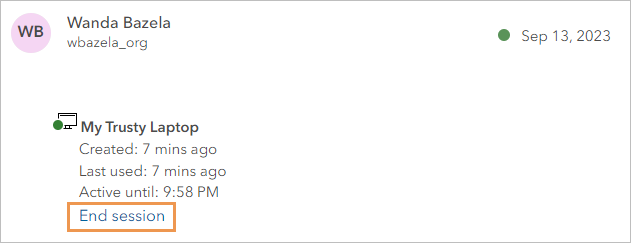 Información sobre la sesión activa del miembro Información sobre la sesión activa del miembro