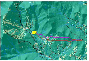 Rutas de menor coste con dos ponderaciones distintas Rutas de menor coste con dos ponderaciones distintas