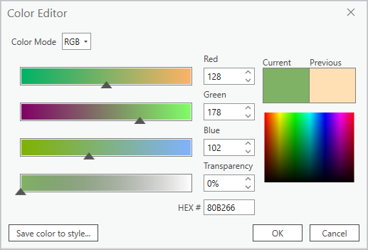 Editor de color con configuración aplicada