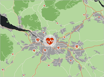 Mapa con zoom aplicado al marcador Glasgow