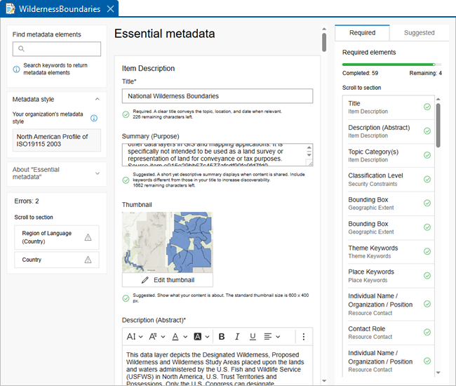 Metadatos de clase de entidad tal como aparecen en el editor de metadatos de ArcGIS Metadatos de clase de entidad tal como aparecen en el editor de metadatos de ArcGIS