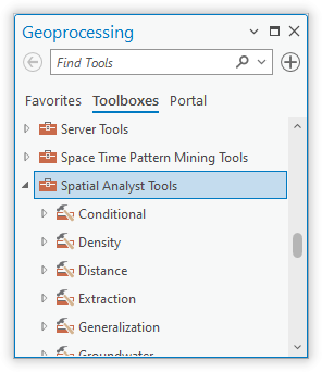 Muestre la caja de herramientas de Spatial Analyst.