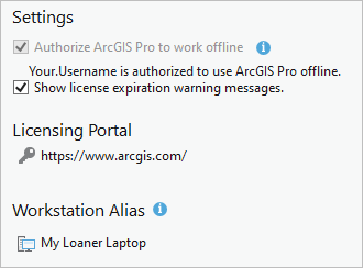Ajuste Autorizar ArcGIS Pro para funcionar sin conexión