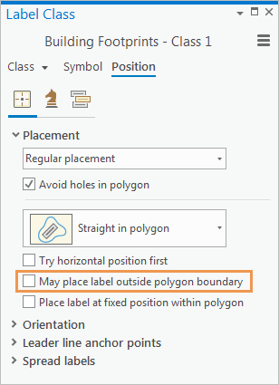 Panel Clase de etiqueta con configuración de posición