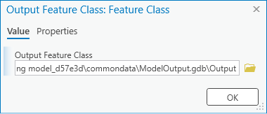 Cuadro de diálogo Clase de entidad de salida