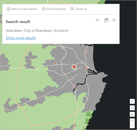 Mapa con zoom aplicado a Aberdeen