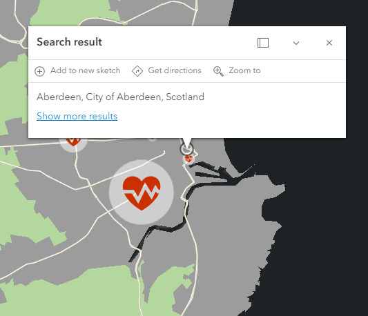 Mapa con zoom aplicado a Aberdeen