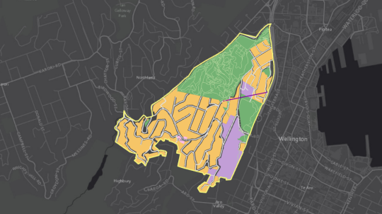 Vista de mapa de la zona residencial de Kelburn