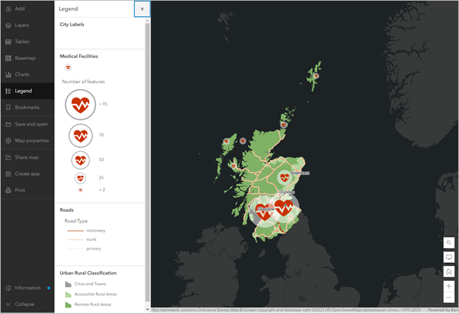 Mapa web de instalaciones médicas de Escocia