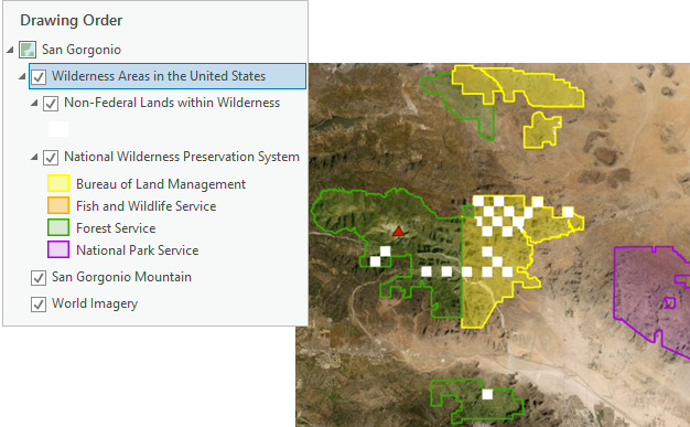 Panel Contenido y mapa de áreas silvestres