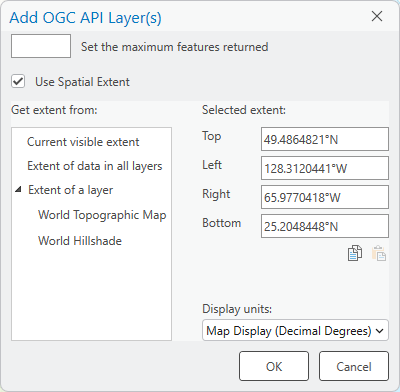 Cuadro de diálogo Agregar capas OGC API