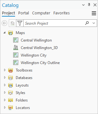 Panel de contenido con el contenedor Mapas expandido