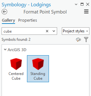 Símbolo de cubo vigente seleccionado en la galería de símbolos