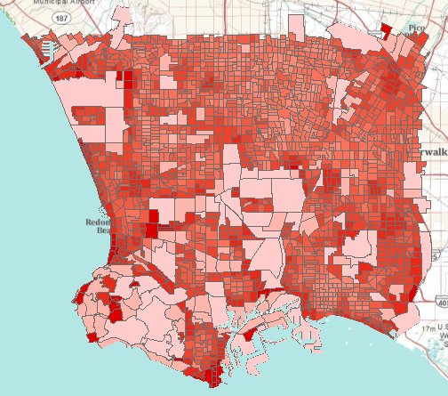 Errores estándar para las tasas de obesidad en los grupos de bloques de Los Ángeles