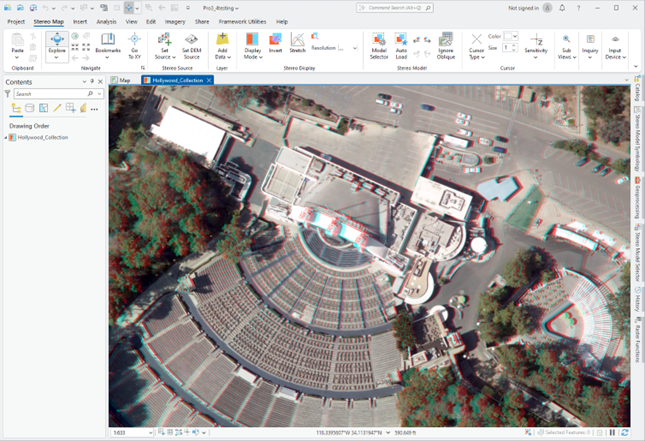 Vista de mapa estéreo, en modo de anaglifo