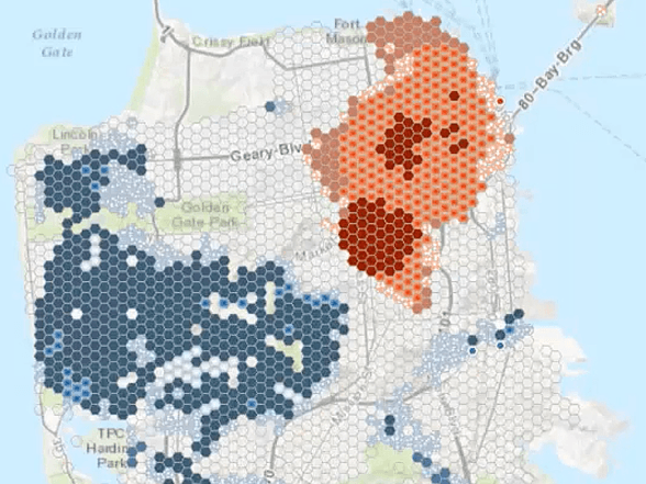 Mapa de análisis de puntos calientes de los delitos de San Francisco