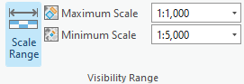 El grupo Rango de visibilidad contiene controles para especificar el rango de escala de una capa.