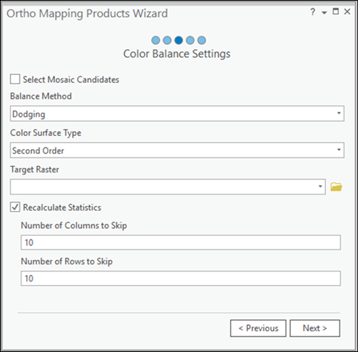 Configuración de balance de color en el panel del Asistente de productos de representación cartográfica de ortofotos