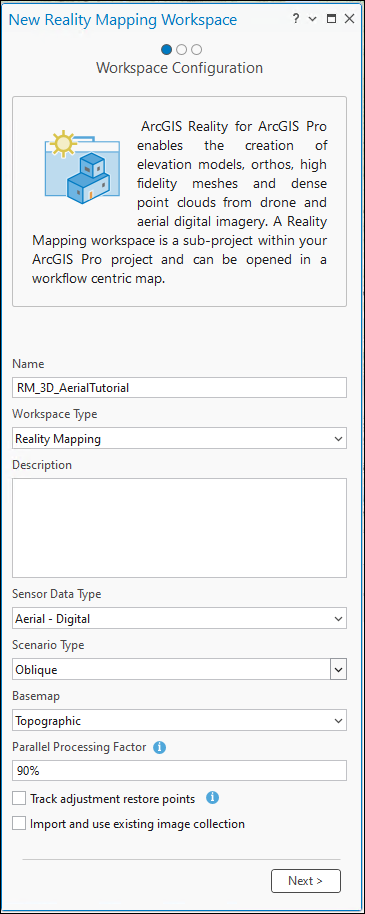 Ventana Configuración del espacio de trabajo Ventana Configuración del espacio de trabajo