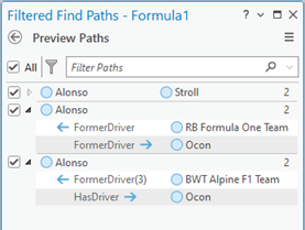 Las rutas identificadas por la configuración actual aparecen en el panel Rutas de búsqueda filtradas.
