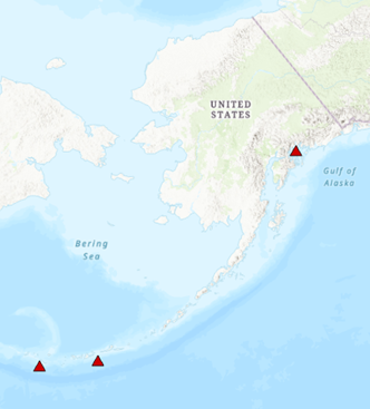 Ubicaciones de terremotos extraídas en Alaska