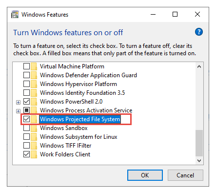 Sistema de archivos proyectado de Windows