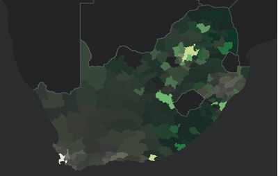 Mapa de Sudáfrica que utiliza la transparencia como variable visual