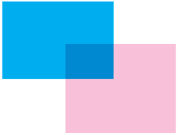 Rectángulos superpuestos de color azul y rosa con mezcla de colores