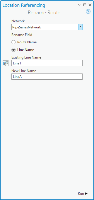 Panel Cambiar nombre de ruta con opciones de nombre de línea