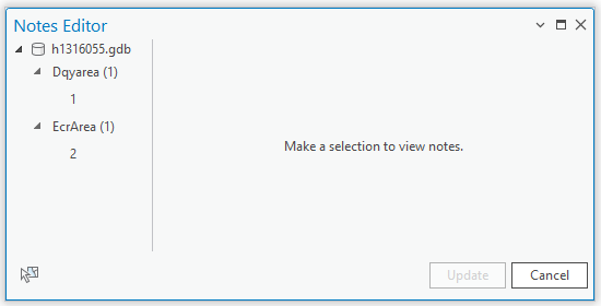Notes Editor pane with selected features in the tree view