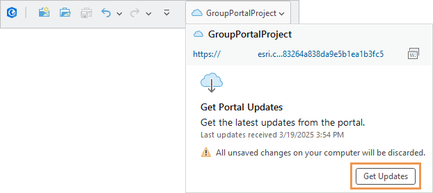 Botón Obtener actualizaciones en la ventana desplegable del nombre del proyecto