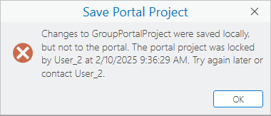 Mensaje de error Guardar proyecto del portal