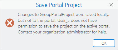 Mensaje de error Guardar proyecto del portal