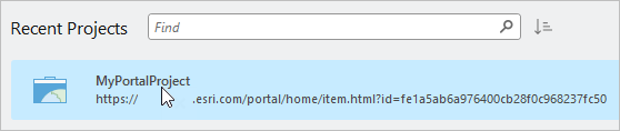 Lista Proyectos recientes con el puntero sobre un proyecto del portal resaltado