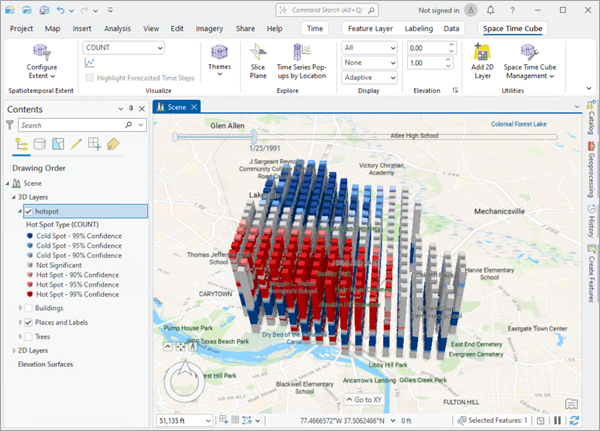 El tema de visualización de Tipo de punto caliente local aplicado a un cubo de espacio-tiempo.